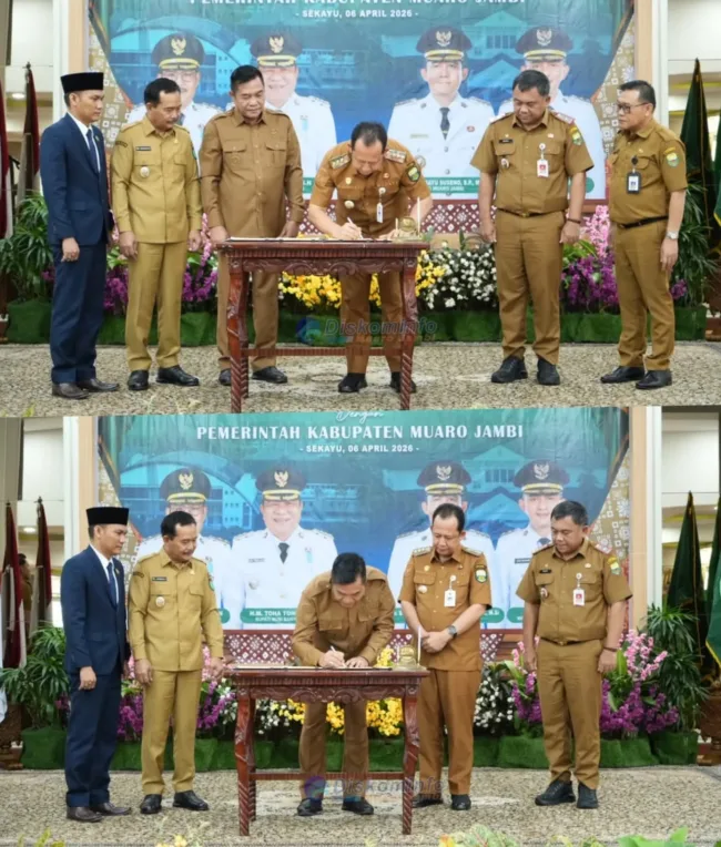 Penandatangan MoU antara Bupati Muaro Jambi dan Bupati Musi Banyu Asin